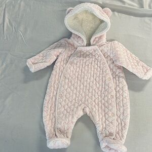 Nordstrom Pink Quilted Baby Footie Bunting Bag with Bear Ears